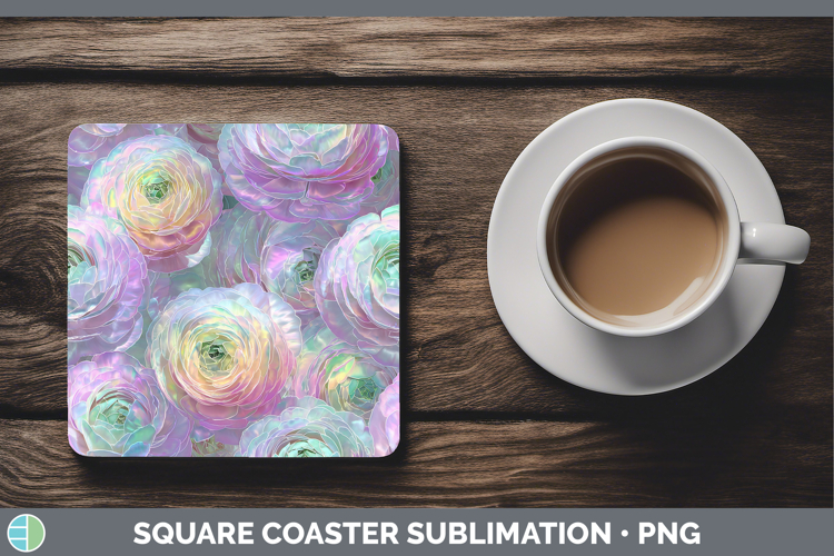 Ranunculus Flowers 01 Holographic Square Coaster Sublimation