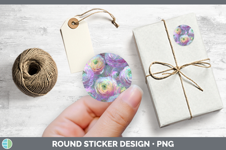 Ranunculus Flowers 01 Holographic Stickers Design