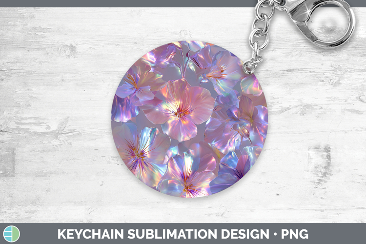 Violet Flowers 01 Holographic Keychain Sublimation Design
