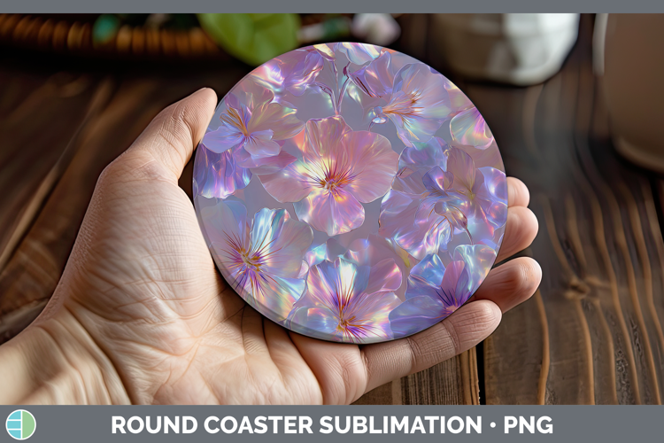 Violet Flowers 01 Holographic Round Coaster Sublimation Desi