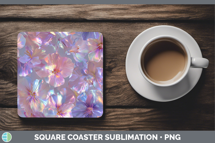 Violet Flowers 01 Holographic Square Coaster Sublimation Des