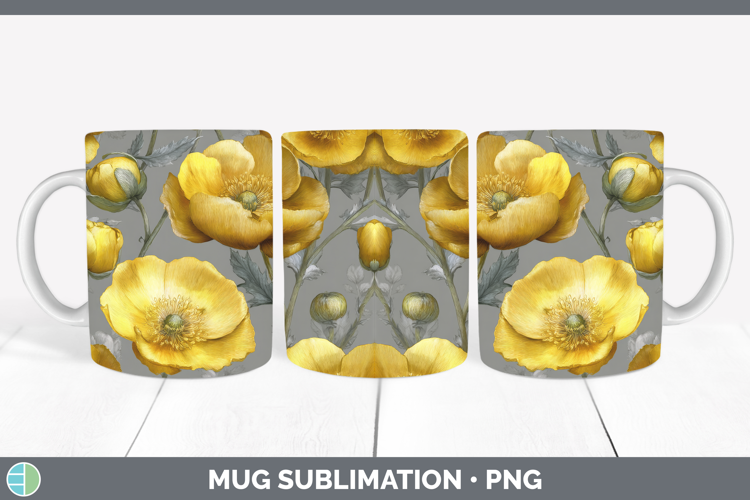 Buttercup Mug Wrap Flowers 01 Pretty Sublimation Coffee Cup