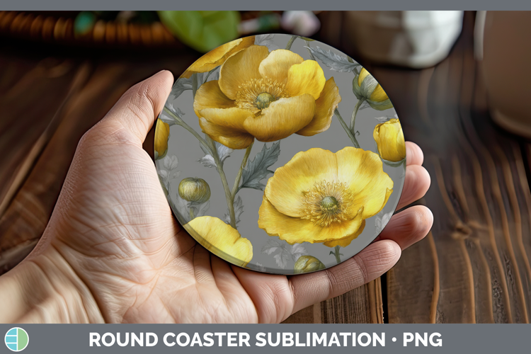 Buttercup Round Coaster Flowers 01 Pretty Sublimation Coaste