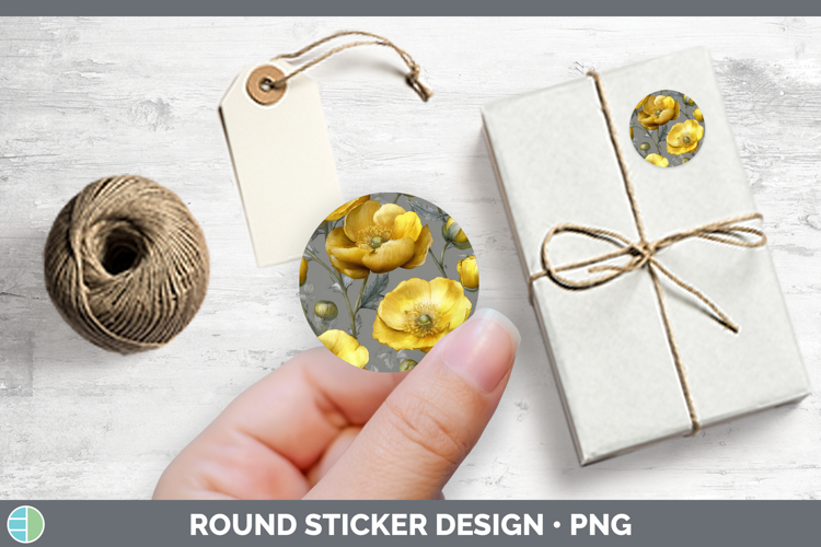 Flowers 01 Pretty Buttercup Stickers | Round Labels Designs