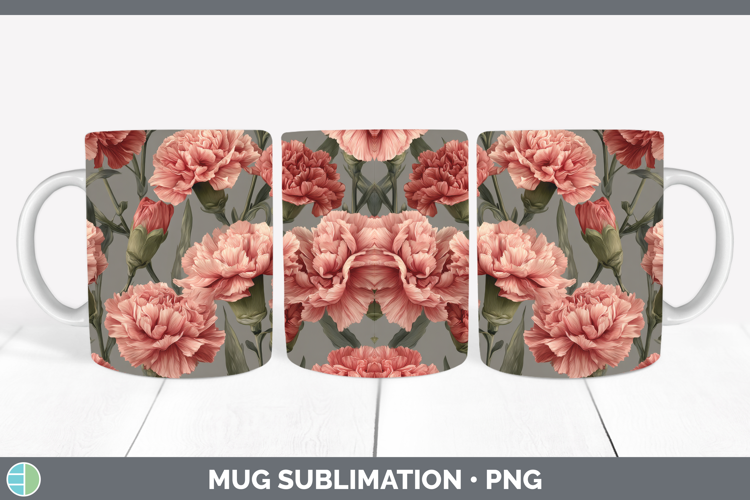 Carnation Mug Wrap Flowers 01 Pretty Sublimation Coffee Cup