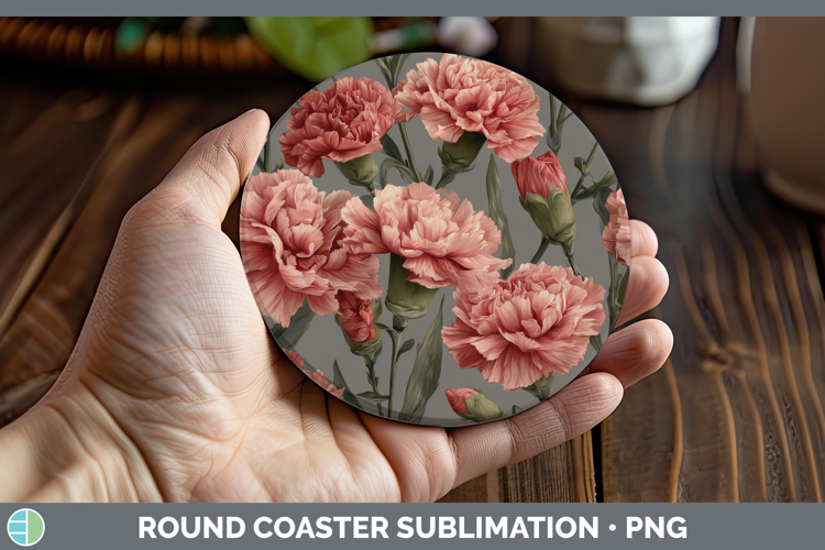 Carnation Round Coaster Flowers 01 Pretty Sublimation Coaste