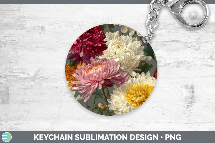 Chrysanthemum Keychain Flowers 01 Pretty Sublimation Keyring
