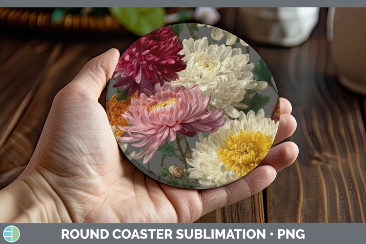 Chrysanthemum Round Coaster Flowers 01 Pretty Sublimation Co