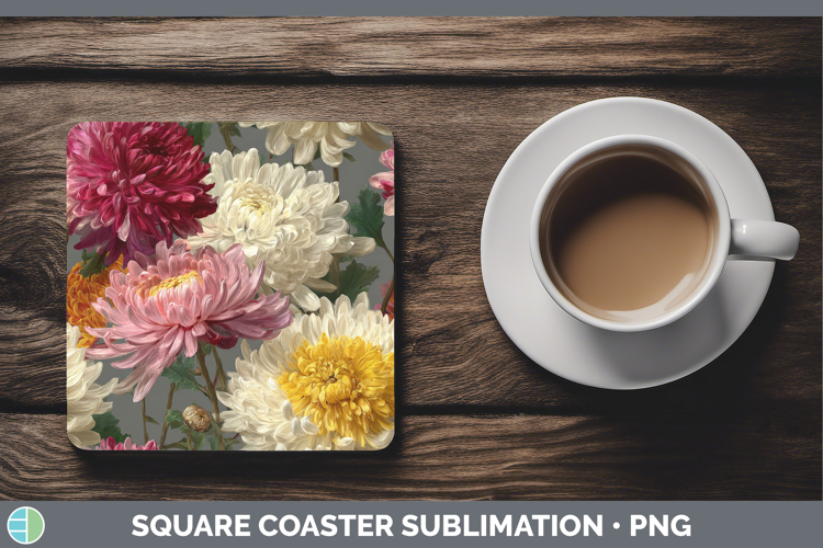 Chrysanthemum Square Coaster Flowers 01 Pretty Sublimation C