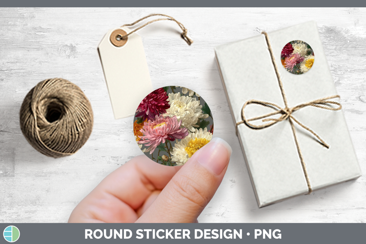 Flowers 01 Pretty Chrysanthemum Stickers | Round Labels Desi