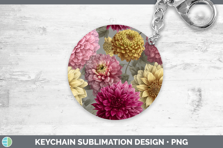 Dahlia Keychain Flowers 01 Pretty Sublimation Keyring Design