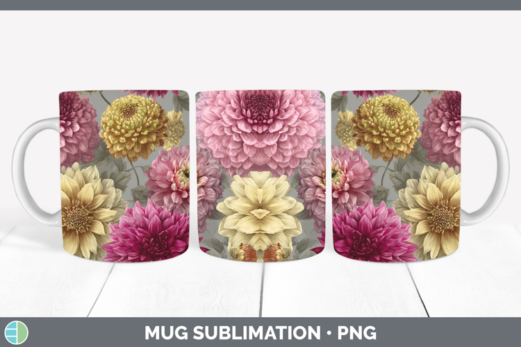 Dahlia Mug Wrap Flowers 01 Pretty Sublimation Coffee Cup Des