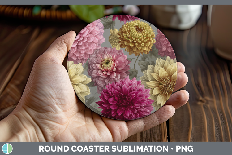 Dahlia Round Coaster Flowers 01 Pretty Sublimation Coaster D