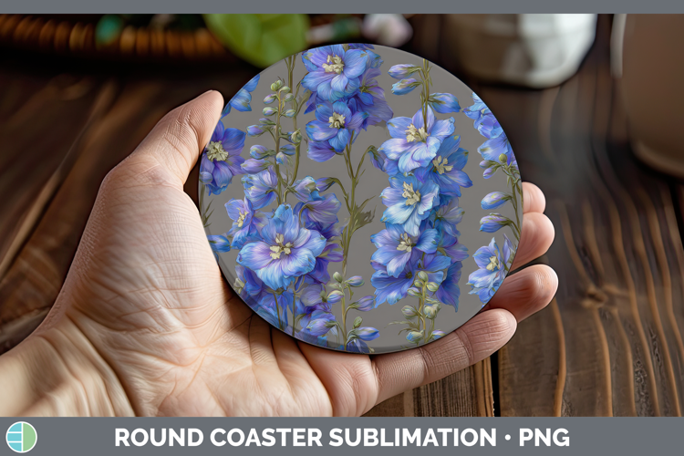 Delphinium Round Coaster Flowers 01 Pretty Sublimation Coast