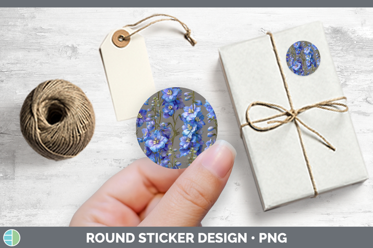 Flowers 01 Pretty Delphinium Stickers | Round Labels Designs