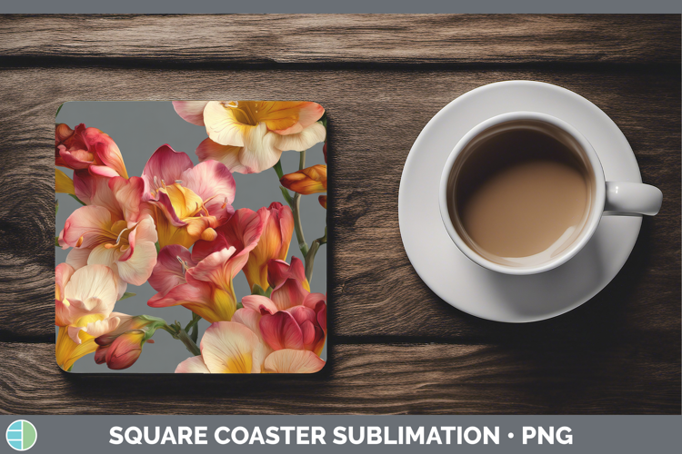 Freesia Square Coaster Flowers 01 Pretty Sublimation Coaster