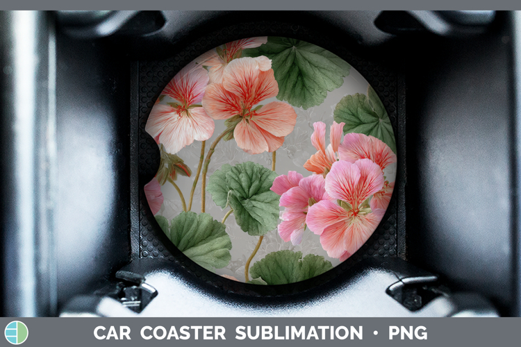 Geranium Car Coaster Flowers 01 Pretty Sublimation Designs