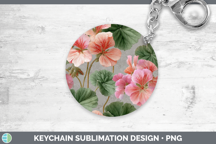 Geranium Keychain Flowers 01 Pretty Sublimation Keyring Desi