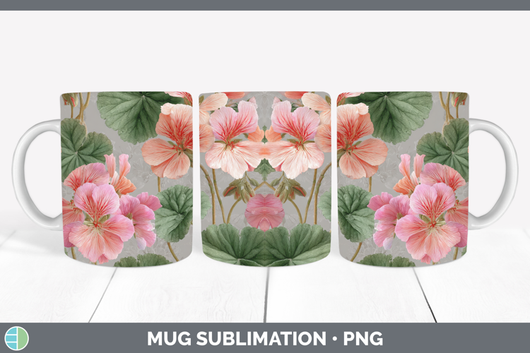 Geranium Mug Wrap Flowers 01 Pretty Sublimation Coffee Cup D