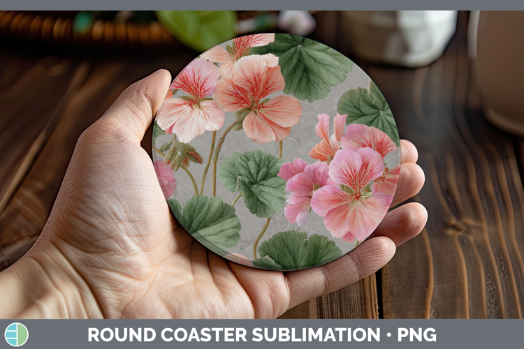 Geranium Round Coaster Flowers 01 Pretty Sublimation Coaster