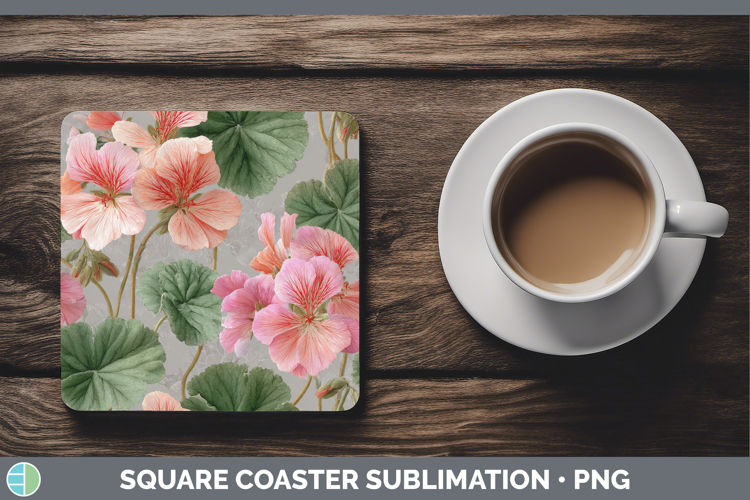 Geranium Square Coaster Flowers 01 Pretty Sublimation Coaste