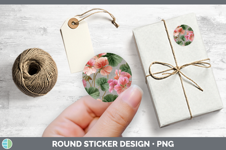 Flowers 01 Pretty Geranium Stickers | Round Labels Designs