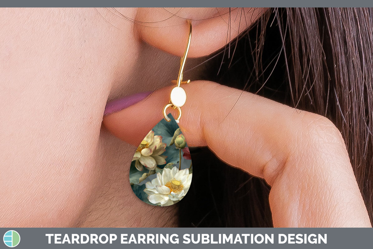 Lotus Teardrop Earrings Flowers 01 Pretty Sublimation Earrin
