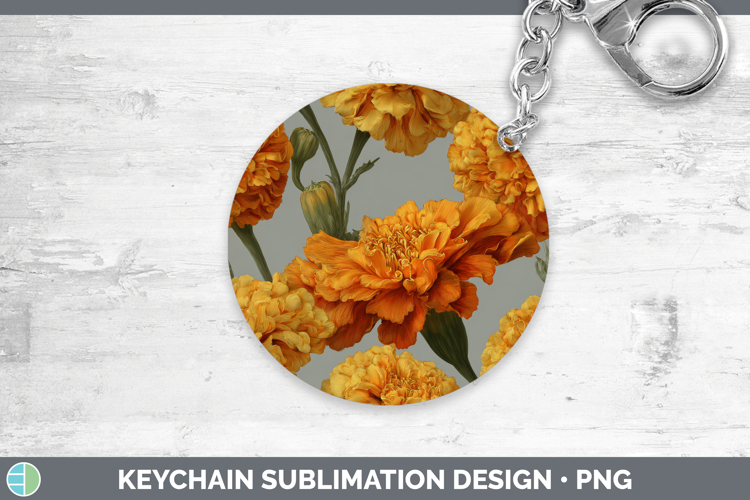 Marigold Keychain Flowers 01 Pretty Sublimation Keyring Desi