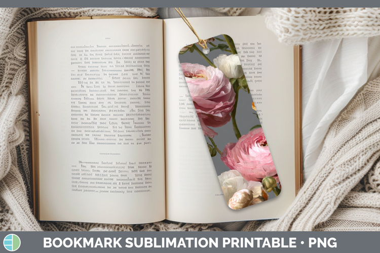 Ranunculus Bookmark Flowers 01 Pretty Sublimation Printable