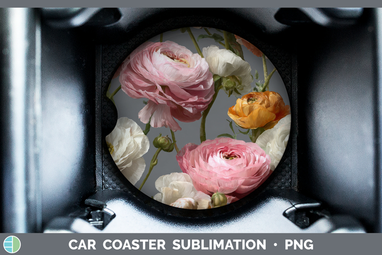 Ranunculus Car Coaster Flowers 01 Pretty Sublimation Design