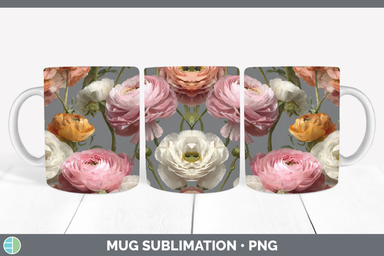 Ranunculus Mug Wrap Flowers 01 Pretty Sublimation Coffee Cup