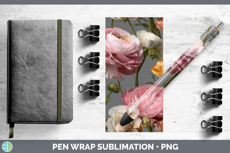 Ranunculus Pen Wrap Flowers 01 Pretty Sublimation Pen Design