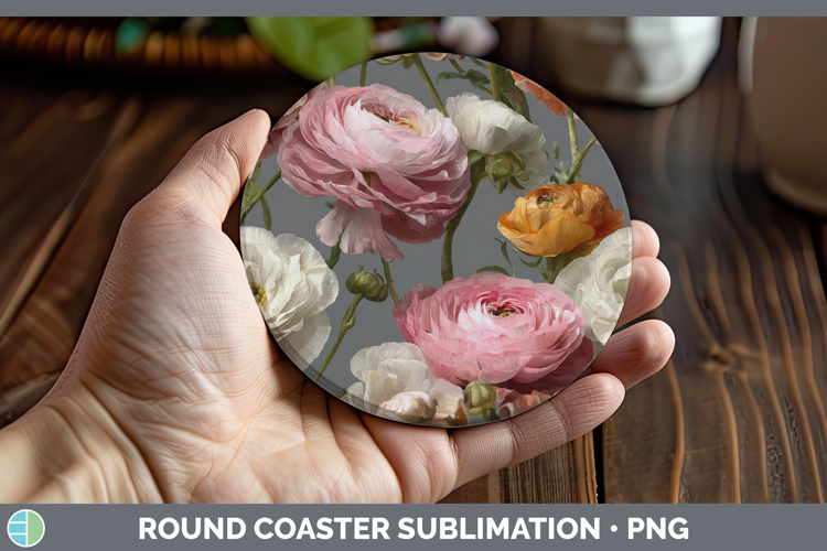 Ranunculus Round Coaster Flowers 01 Pretty Sublimation Coast