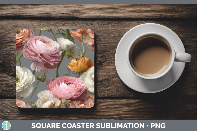 Ranunculus Square Coaster Flowers 01 Pretty Sublimation Coas