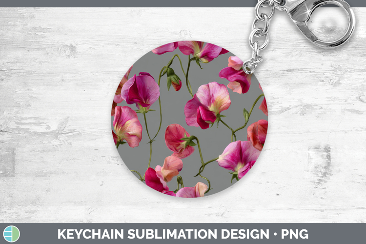 Sweet Pea Keychain Flowers 01 Pretty Sublimation Keyring Des