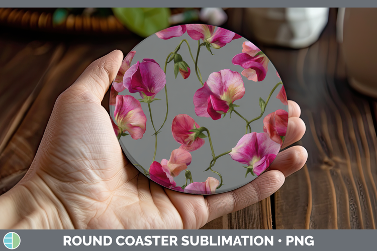 Sweet Pea Round Coaster Flowers 01 Pretty Sublimation Coaste