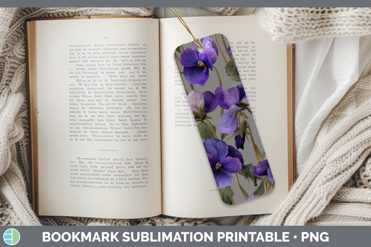 Violet Bookmark Flowers 01 Pretty Sublimation Printable Desi