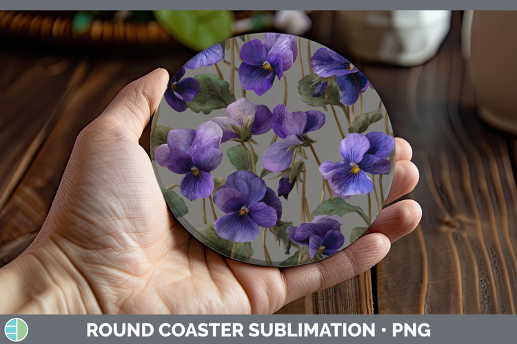 Violet Round Coaster Flowers 01 Pretty Sublimation Coaster D