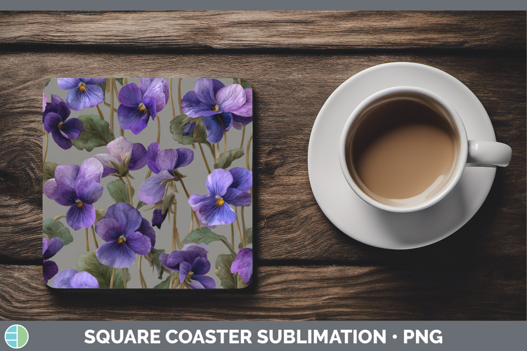 Violet Square Coaster Flowers 01 Pretty Sublimation Coaster