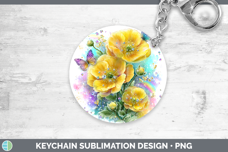 Flowers 01 Rainbow Summer Buttercup Keychain Sublimation Key
