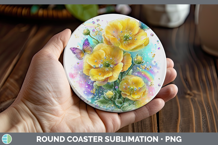 Flowers 01 Rainbow Summer Buttercup Round Coaster Sublimatio