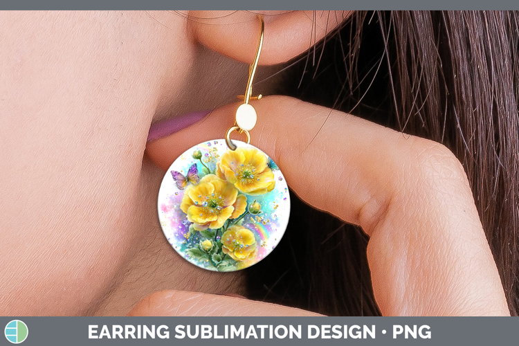 Flowers 01 Rainbow Summer Buttercup Round Earrings Sublimati