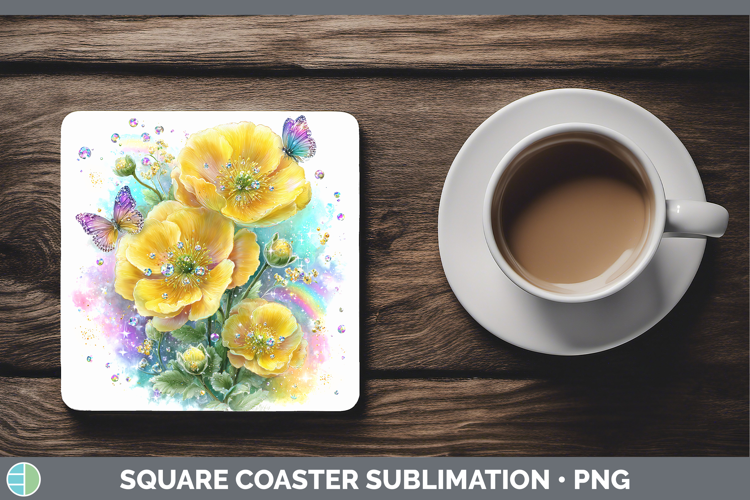 Flowers 01 Rainbow Summer Buttercup Square Coaster Sublimati