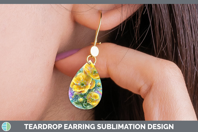 Flowers 01 Rainbow Summer Buttercup Teardrop Earrings Sublim