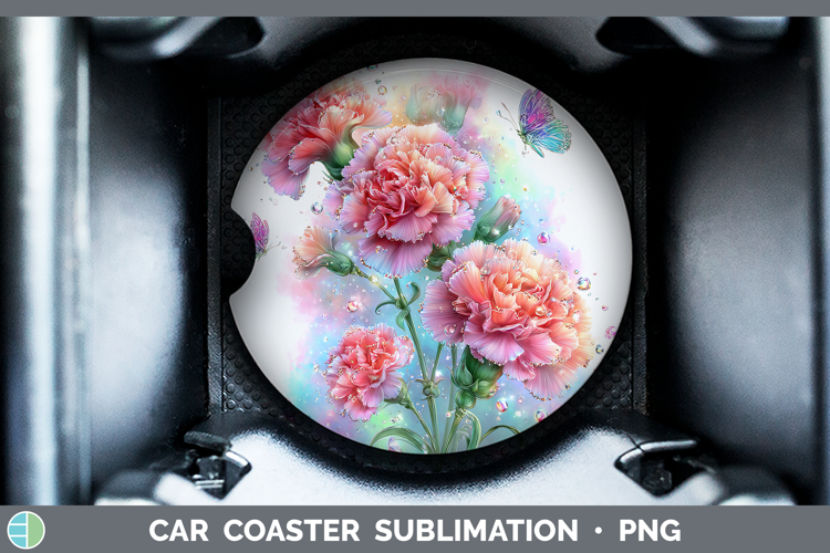 Flowers 01 Rainbow Summer Carnation Car Coaster Sublimation