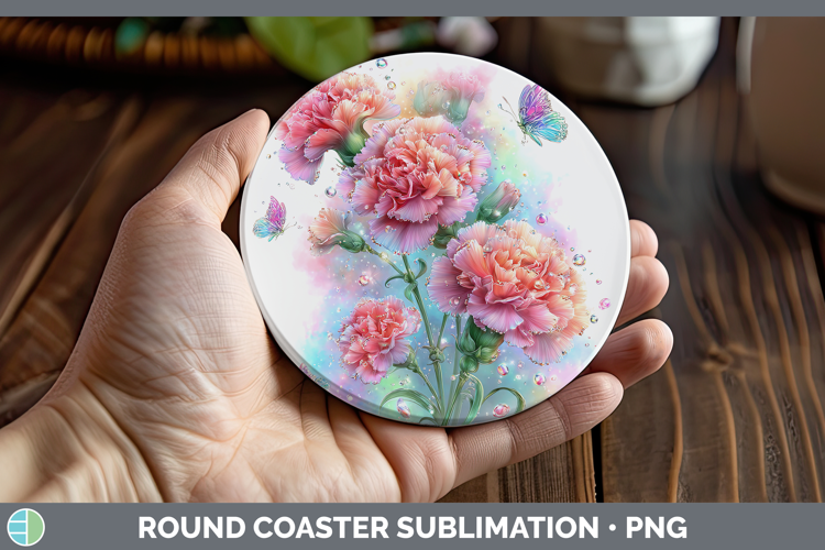 Flowers 01 Rainbow Summer Carnation Round Coaster Sublimatio