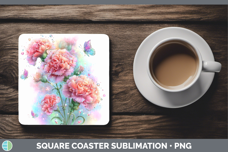 Flowers 01 Rainbow Summer Carnation Square Coaster Sublimati