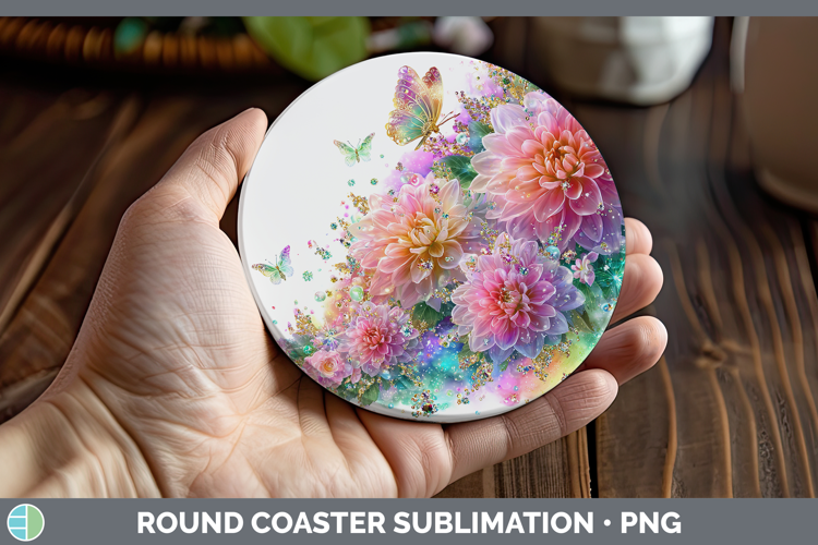 Flowers 01 Rainbow Summer Chrysanthemum Round Coaster Sublim