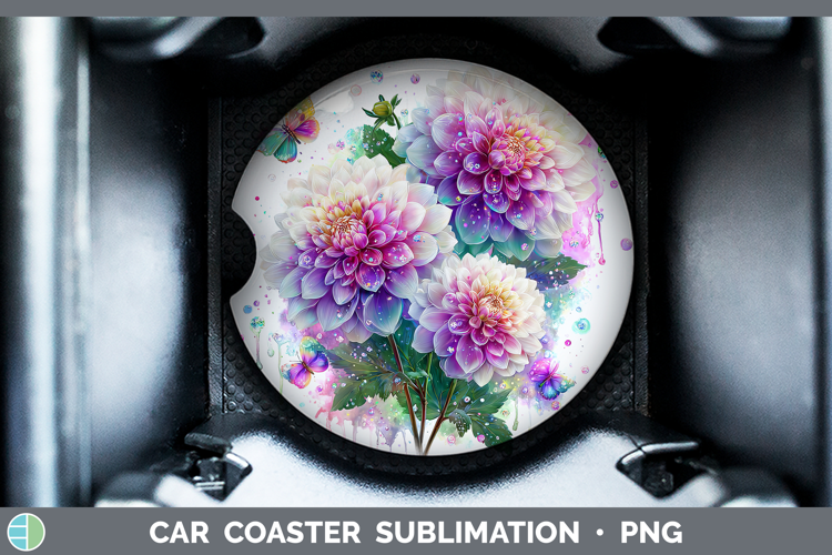 Flowers 01 Rainbow Summer Dahlia Car Coaster Sublimation De