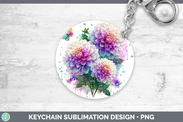 Flowers 01 Rainbow Summer Dahlia Keychain Sublimation Keyrin